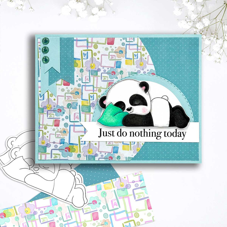 Sleepy head - Noodle Panda Bear Cute printable digital stamp with SVG outlines for card making, crafting, printable planner sticker.
