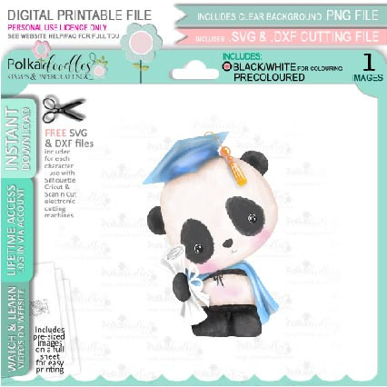 Graduation you passed - Noodle Panda bear PRECOLOURED Cute printable digi stamp clipart with SVG outlines for card making, crafting, printable planner sticker