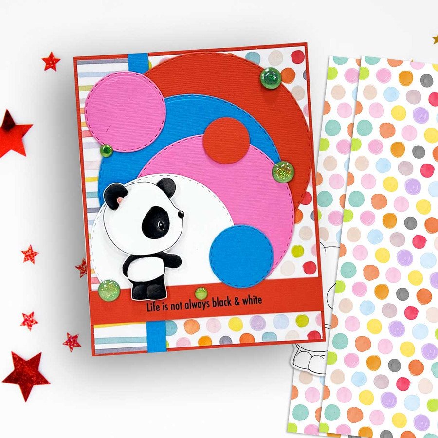Looking right - Noodle Panda Bear Cute printable digital stamp with SVG outlines for card making, crafting, printable planner sticker.