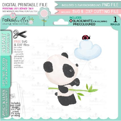Set 1 - Noodle Panda bear cute printable digi stamp clipart with SVG outlines for card making, crafting, printable planner sticker