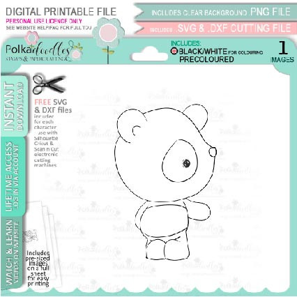 Set 1 - Noodle Panda bear cute printable digi stamp clipart with SVG outlines for card making, crafting, printable planner sticker