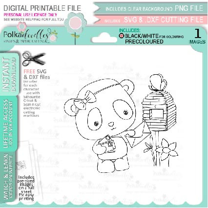 Set 1 - Noodle Panda bear cute printable digi stamp clipart with SVG outlines for card making, crafting, printable planner sticker