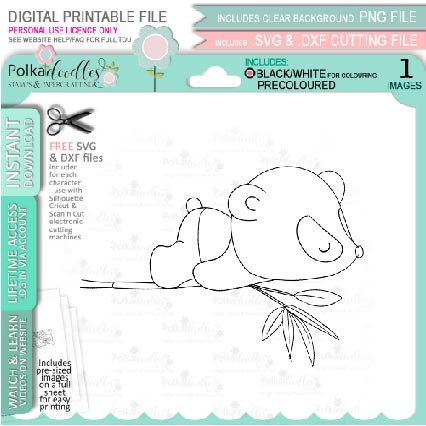 Set 1 - Noodle Panda bear cute printable digi stamp clipart with SVG outlines for card making, crafting, printable planner sticker
