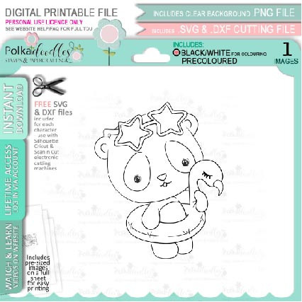 Set 2 - Noodle Panda bear cute printable digi stamp clipart with SVG outlines for card making, crafting, printable planner sticker