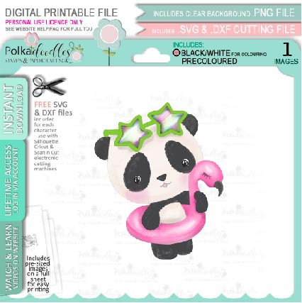 Set 2 - Noodle Panda bear cute printable digi stamp clipart with SVG outlines for card making, crafting, printable planner sticker