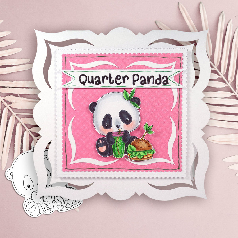 Set 2 - Noodle Panda bear cute printable digi stamp clipart with SVG outlines for card making, crafting, printable planner sticker