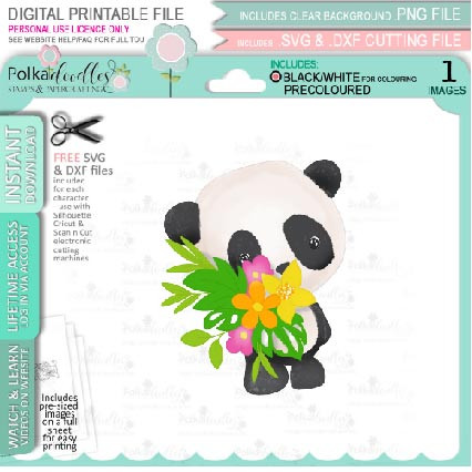 Set 3- Noodle Panda bear cute printable digi stamp clipart with SVG outlines for card making, crafting, printable planner sticker