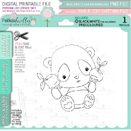 Set 3- Noodle Panda bear cute printable digi stamp clipart with SVG outlines for card making, crafting, printable planner sticker