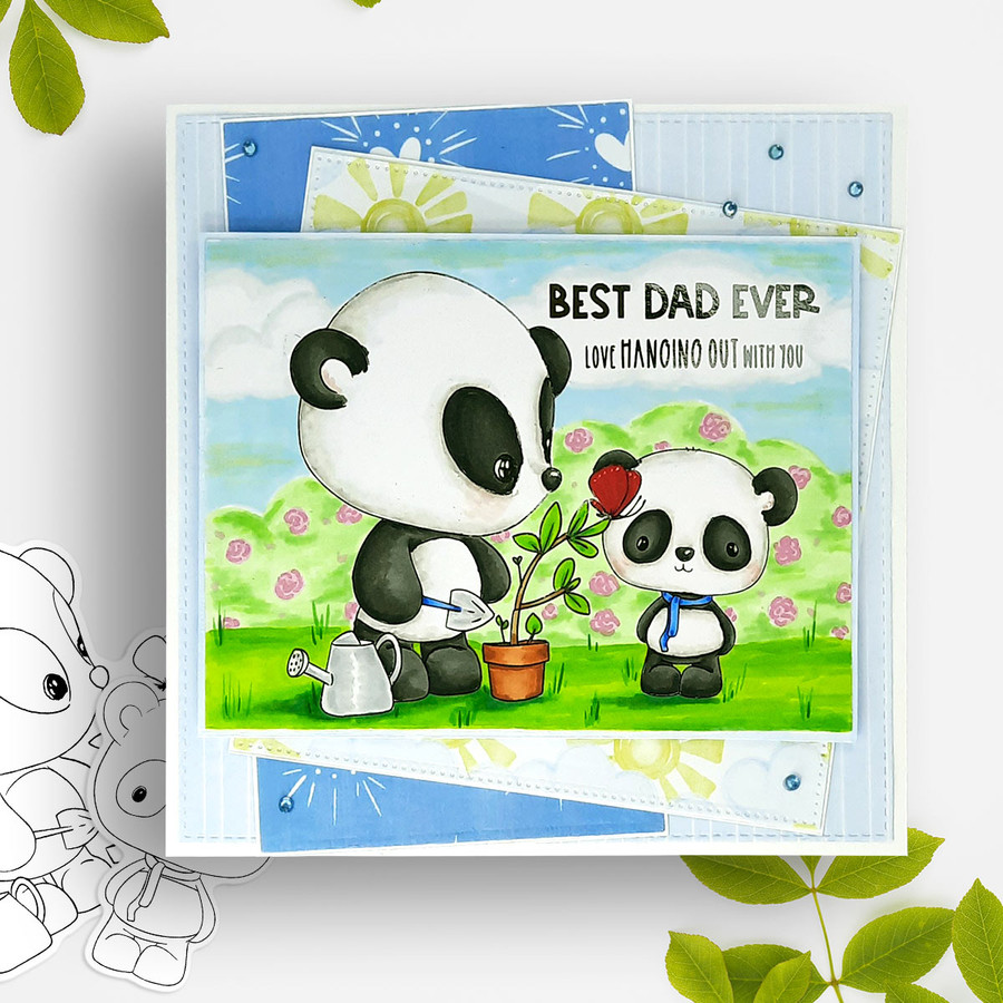 Set 3- Noodle Panda bear cute printable digi stamp clipart with SVG outlines for card making, crafting, printable planner sticker