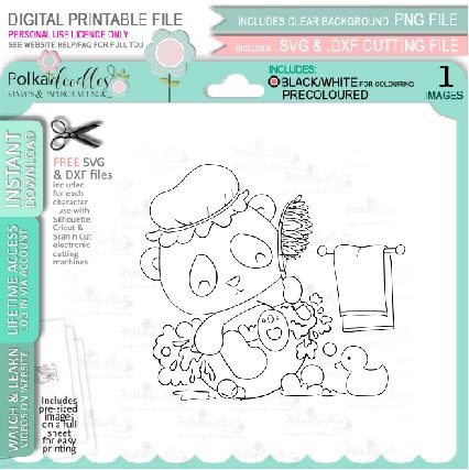 Set 2 - Noodle Panda bear cute printable digi stamp clipart with SVG outlines for card making, crafting, printable planner sticker