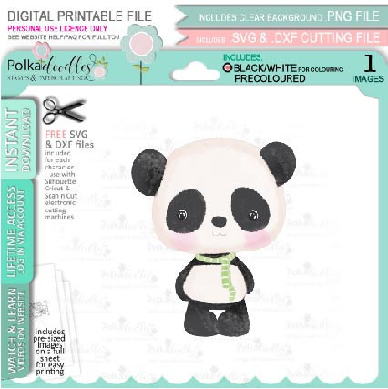 Set 2 - Noodle Panda bear cute printable digi stamp clipart with SVG outlines for card making, crafting, printable planner sticker