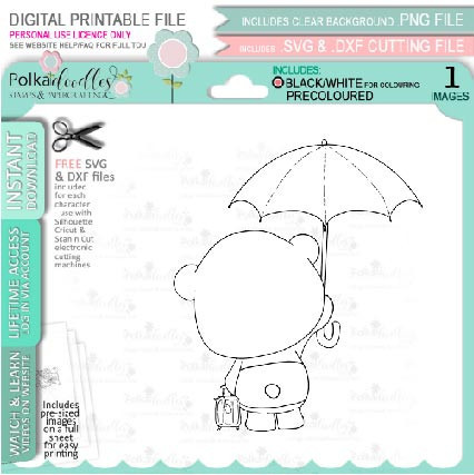Set 2 - Noodle Panda bear cute printable digi stamp clipart with SVG outlines for card making, crafting, printable planner sticker