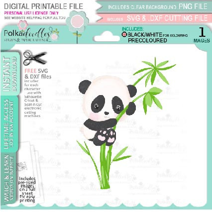 Set 3- Noodle Panda bear cute printable digi stamp clipart with SVG outlines for card making, crafting, printable planner sticker
