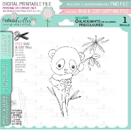 Set 3- Noodle Panda bear cute printable digi stamp clipart with SVG outlines for card making, crafting, printable planner sticker