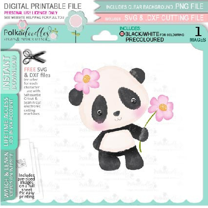Set 3- Noodle Panda bear cute printable digi stamp clipart with SVG outlines for card making, crafting, printable planner sticker