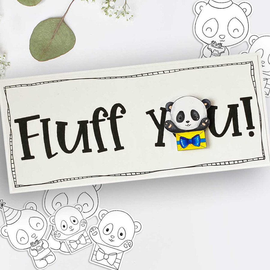 Set 3- Noodle Panda bear cute printable digi stamp clipart with SVG outlines for card making, crafting, printable planner sticker
