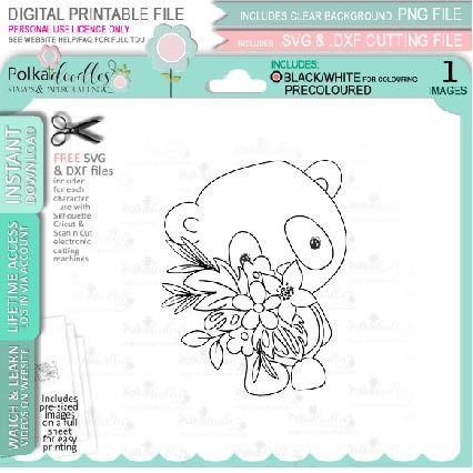 Set 3- Noodle Panda bear cute printable digi stamp clipart with SVG outlines for card making, crafting, printable planner sticker