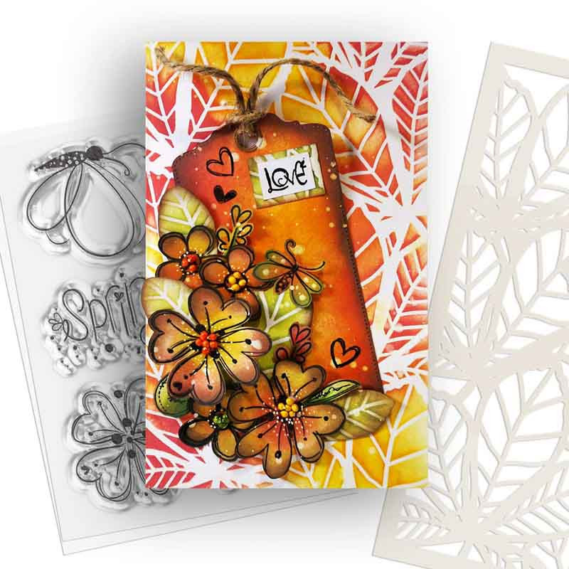 Hearts and Flowers Butterfly Stamps, stencil and papers bundle