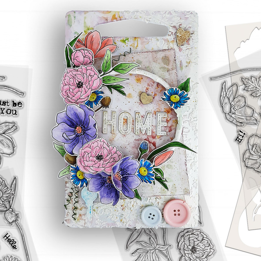 Beautiful Anemone Colour & Create craft card making Stencil