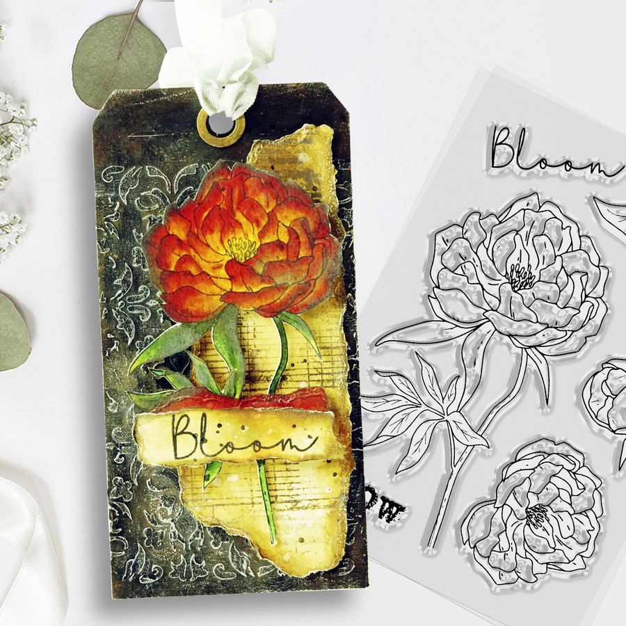 Peony Bloom and Grow Flowers Colour & Create craft card making Stencil