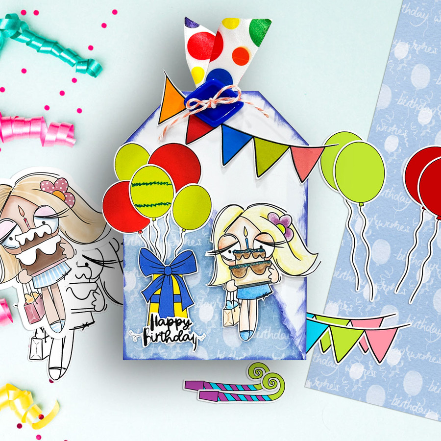 Birthday - Wanda Cute printable digi stamp clipart with SVG outlines for card making, crafting, printable planner sticker