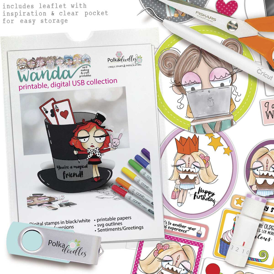 USB Format - Wanda Cute printables. Digital stamps, clipart, papers, toppers, quotes, SVG outlines for card making, crafting, printable stickers