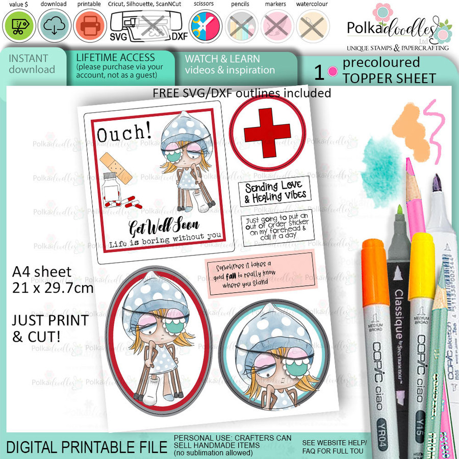 Wanda Cute printable Bundle - Big Kahuna deal. Digital stamps, clipart, papers, toppers, quotes, SVG outlines for card making, crafting, printable stickers