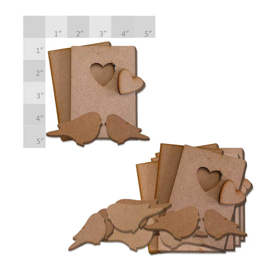 Birds and Hearts blocks - laser cut MDF shape pack for card making and craft