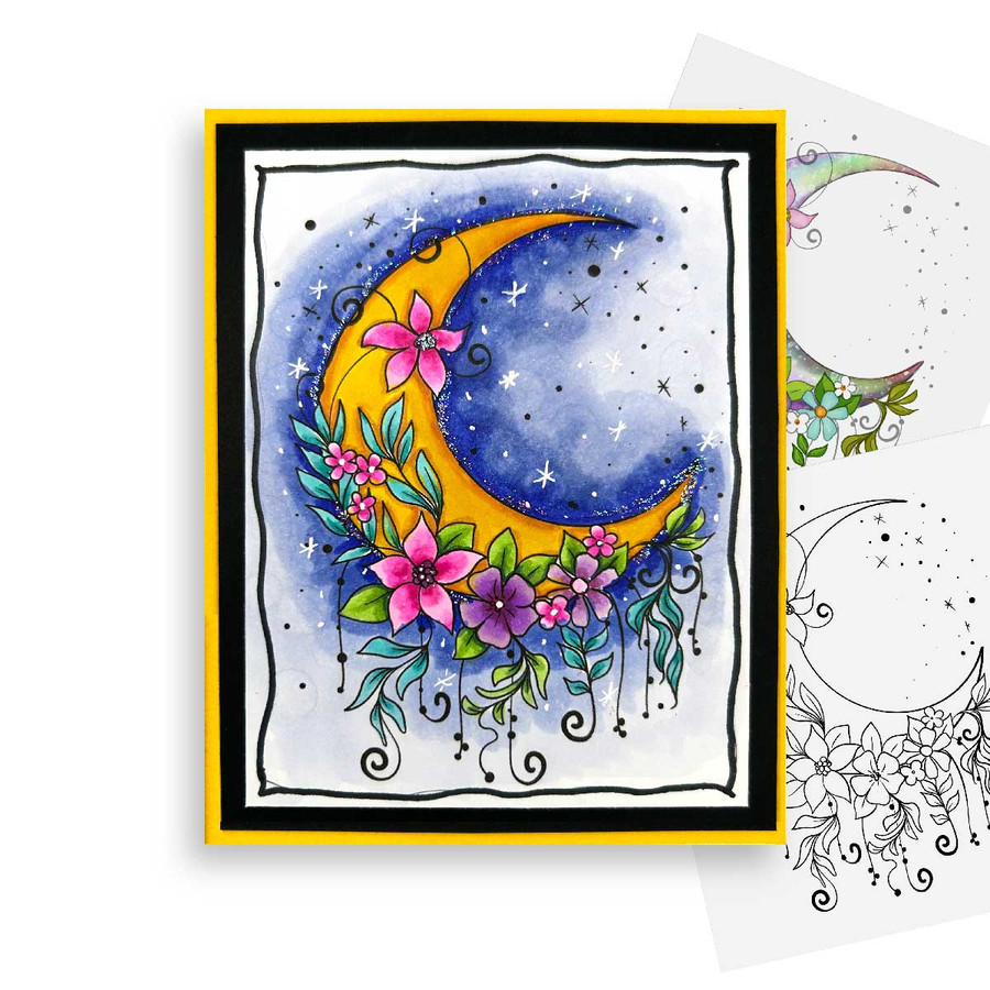 Fantasy Moon -  printable craft digital stamp download, SVG, papers, greetings