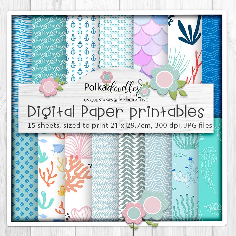 Coral Mermaid printable card making craft digital paper patterns