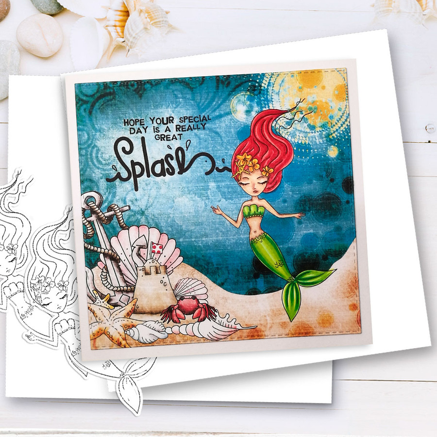 Swimming - Coral Mermaid printable card making craft digital stamp with SVG outline
