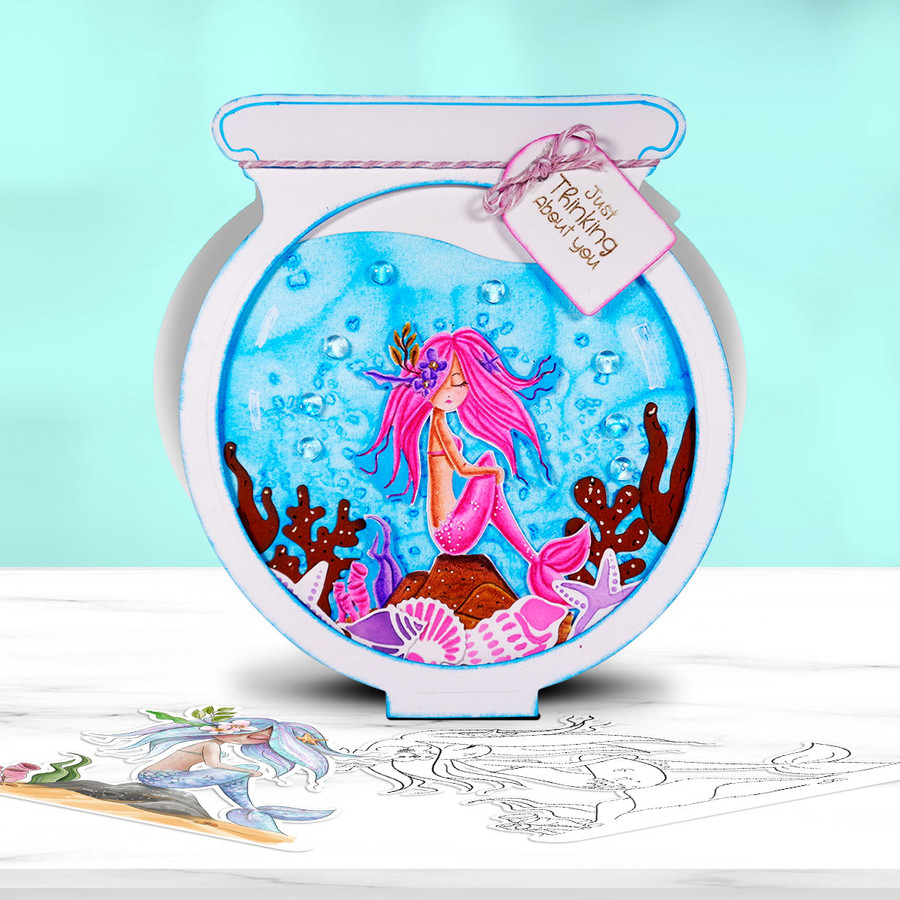 Coral Mermaid printable Digital stamps, clipart, papers, toppers, quotes, SVG outlines for card making, craft, printable stickers