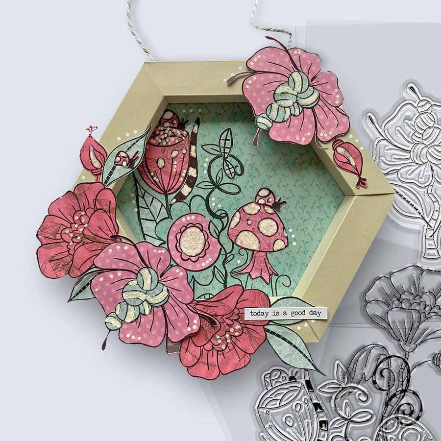 Quirky Flower clear craft card making stamp 1