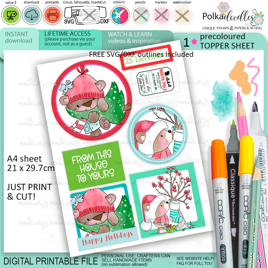 Topper sheet 5 Christmas printable colour clipart craft card making scrapbooking