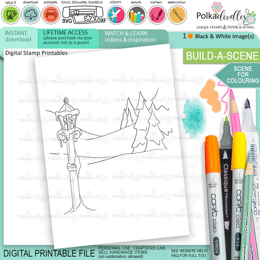 Colouring scene 1 Christmas printable craft card making coloring page