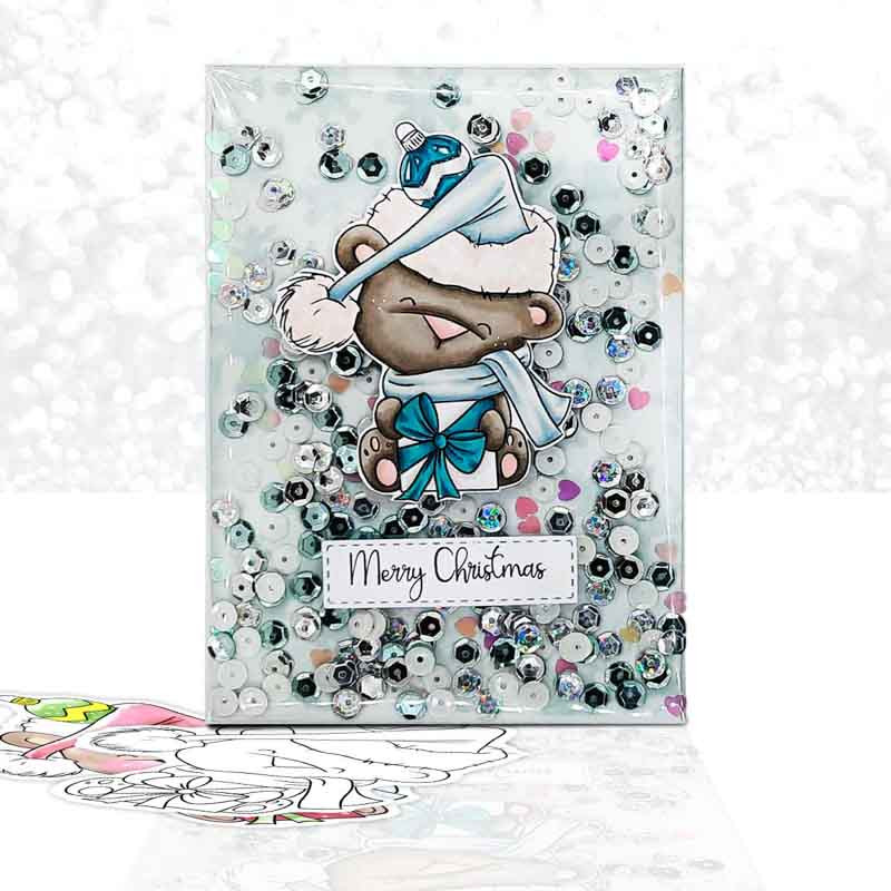 Bauble hat Bella Christmas bear - printable stamp craft card making digital stamp download