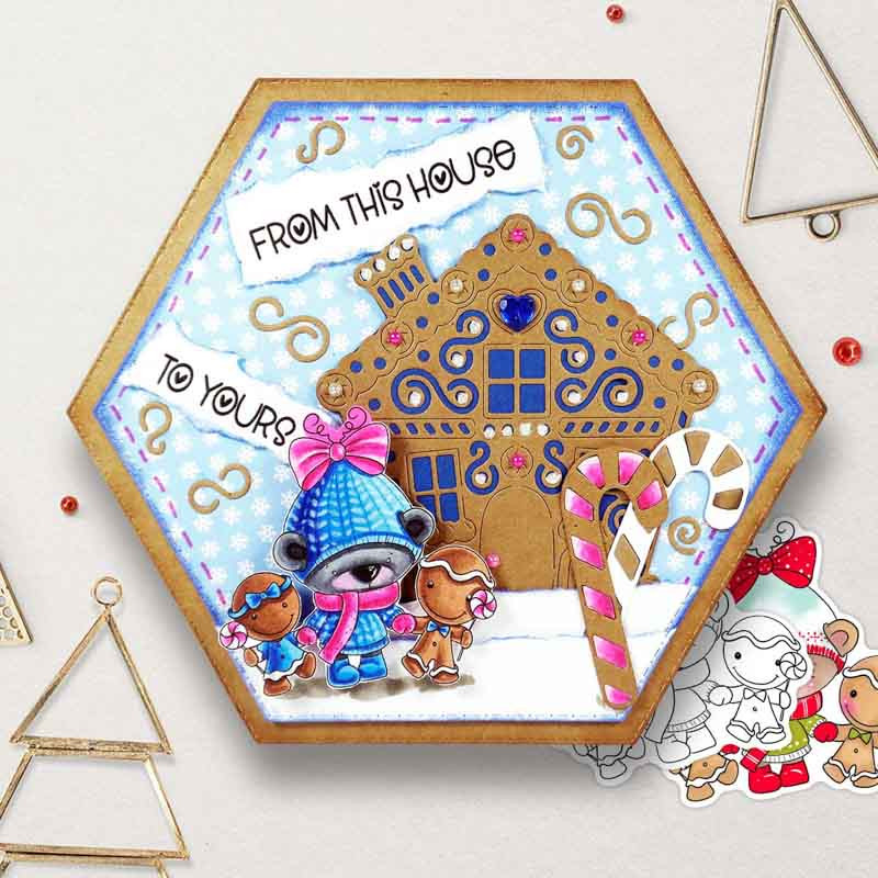 Gingerbread Bella Christmas bear - printable stamp craft card making digital stamp download