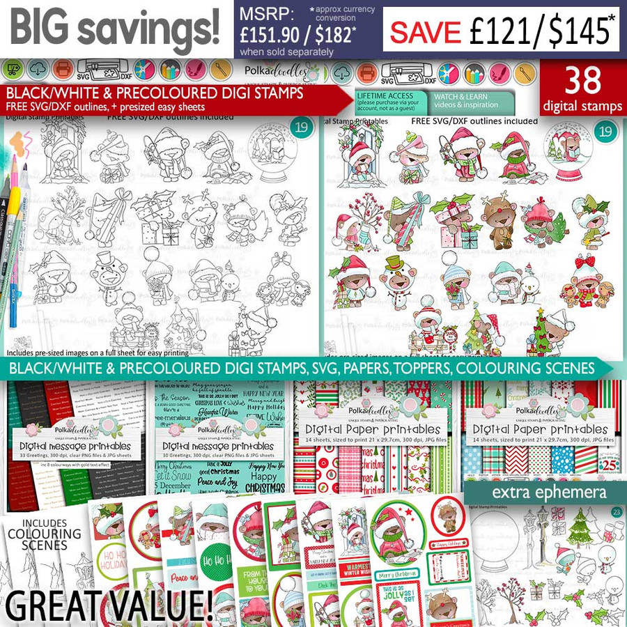 Christmas bear big kahuna value bundle - printable stamp clipart craft card making digital stamp downloads