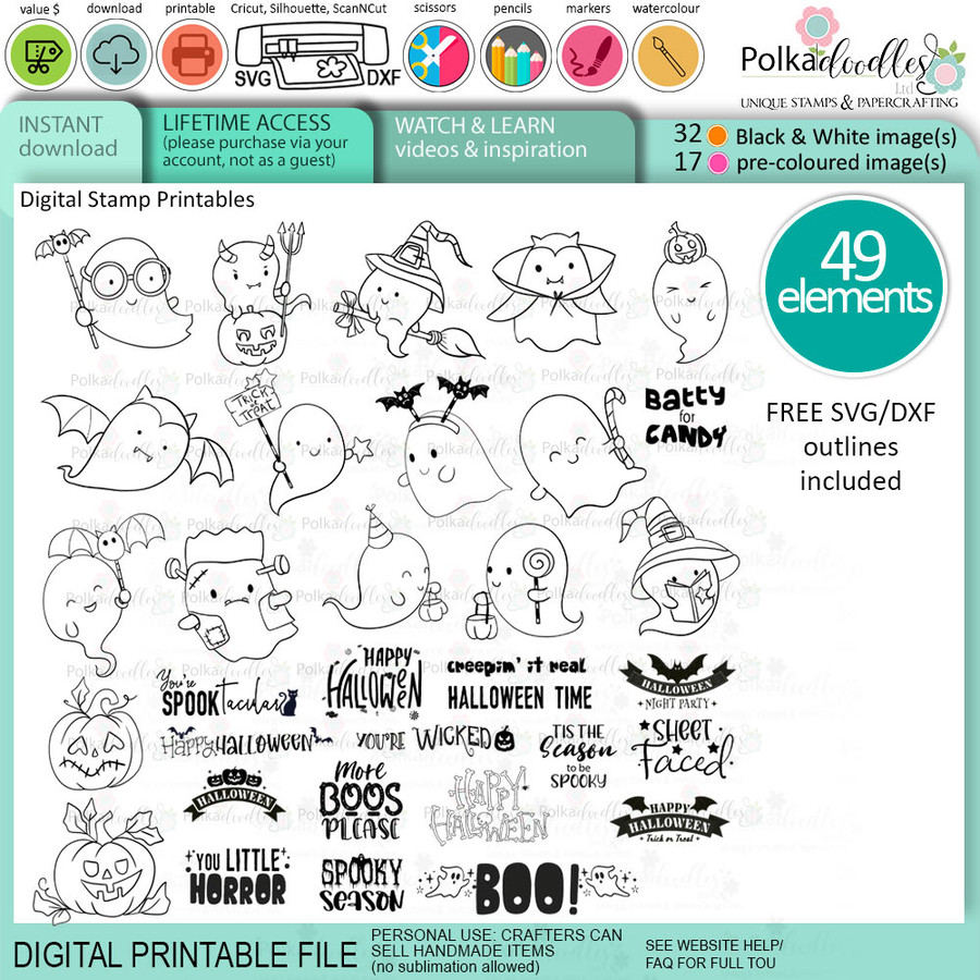 Ghastly Ghost Halloween printable digital stamp craft card making scrapbooking sticker