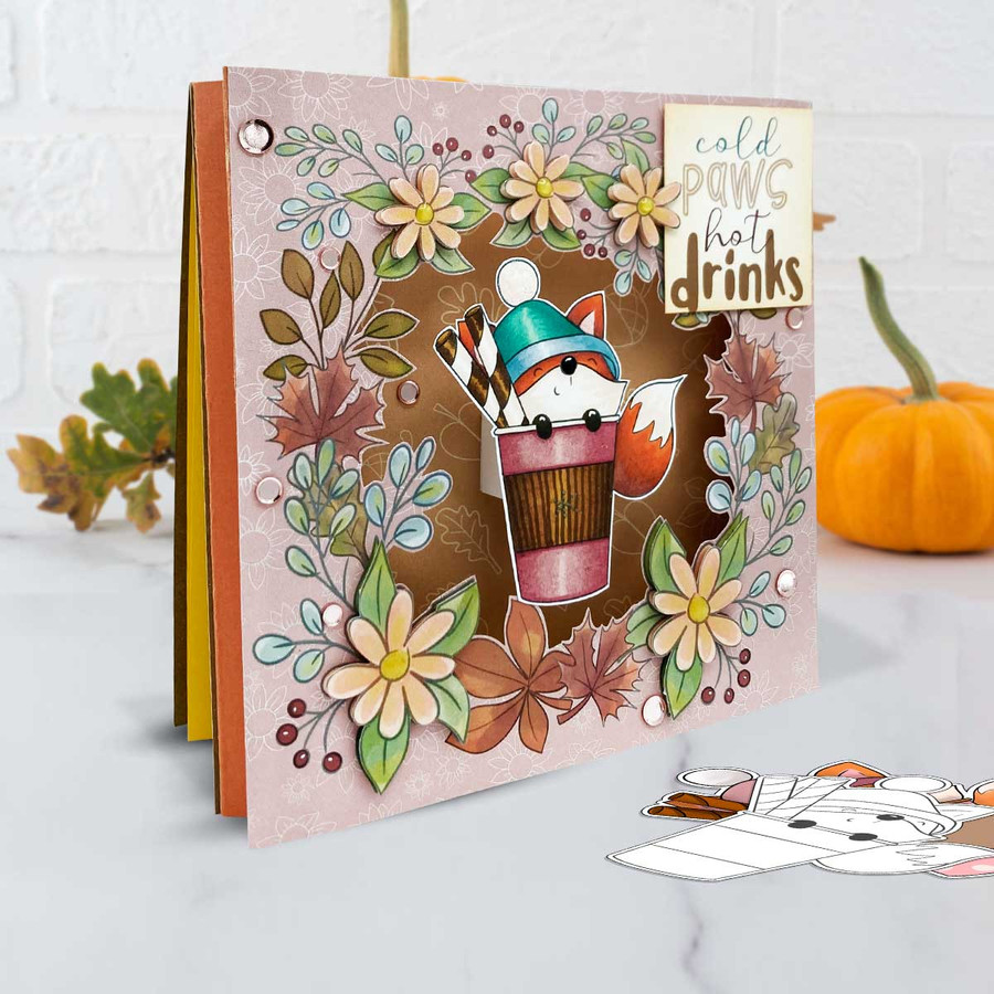 Winter Latte Coffee Autumn Fall Fox - printable stamp craft card making digital stamp download