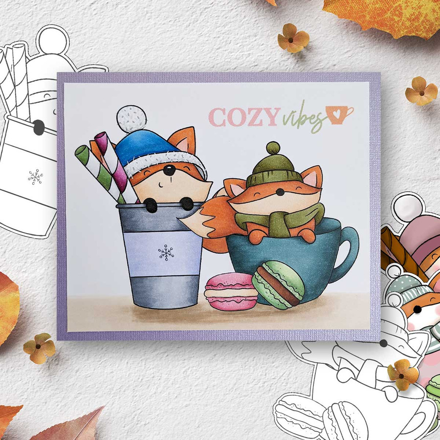 Latte Coffee Autumn Fall Fox - printable stamp craft card making digital stamp download