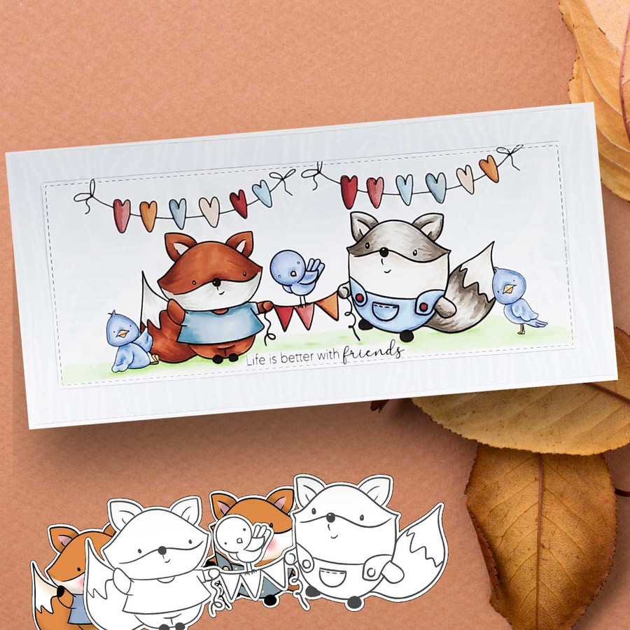 Friends Autumn Fall Fox - colour clipart printable stamp craft card making digital stamp download