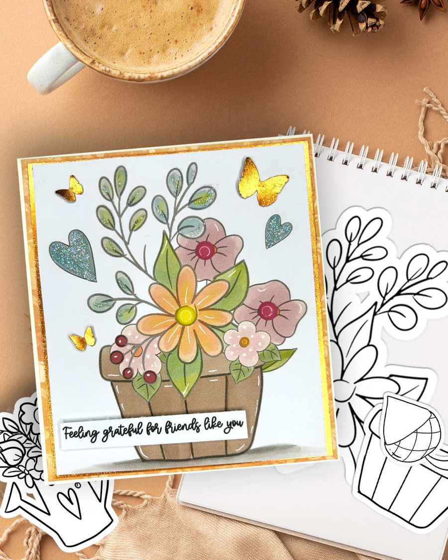 Ephemera Autumn Fall Fox - black and white plus colour printable stamps craft card making digital stamps download