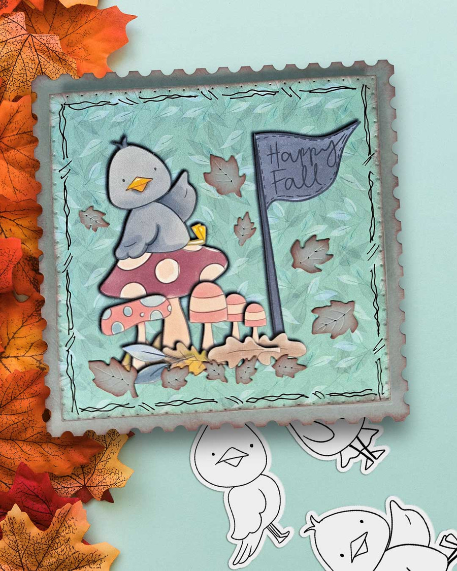 Ephemera Autumn Fall Fox - black and white plus colour printable stamps craft card making digital stamps download