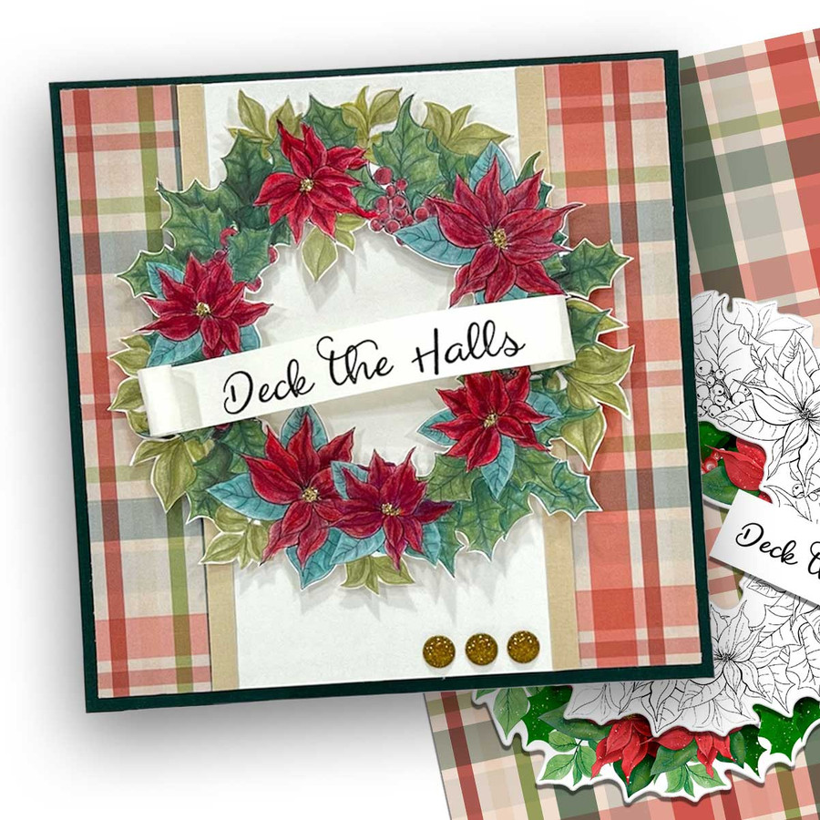 Poinsettia Wreath - printable craft card making digital downloads