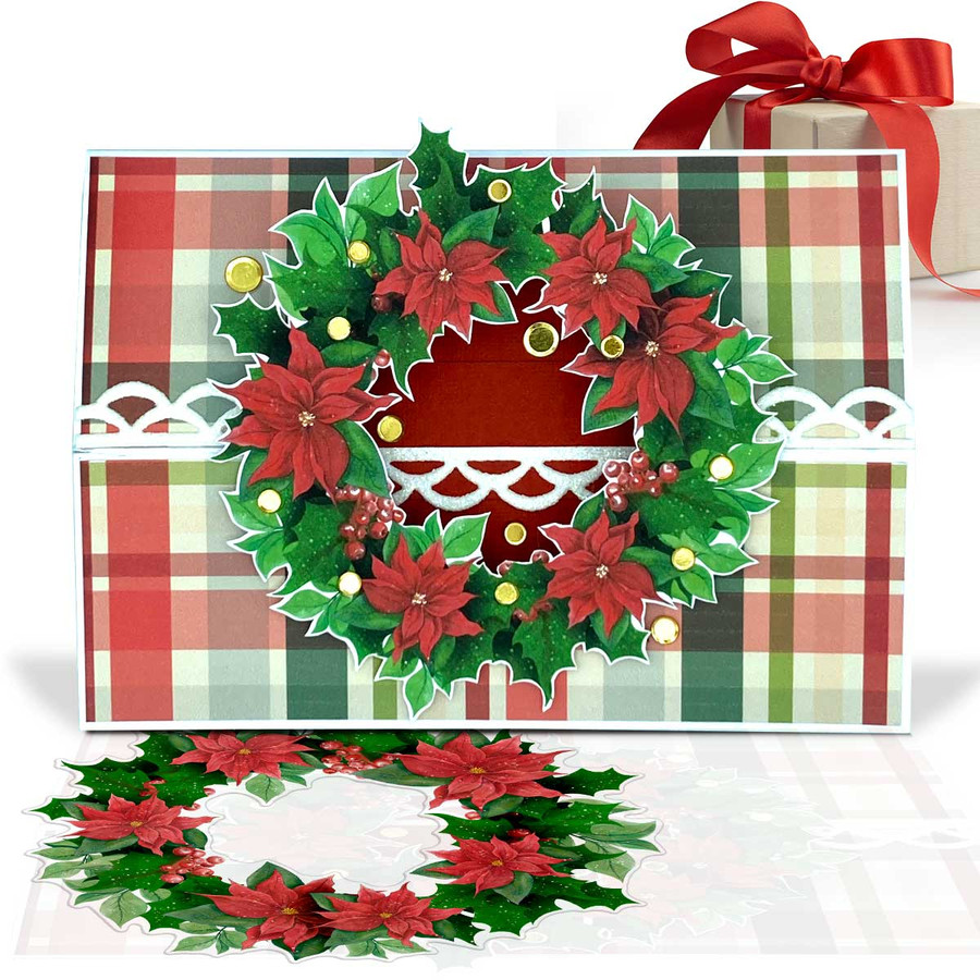 Poinsettia Wreath - printable craft card making digital downloads