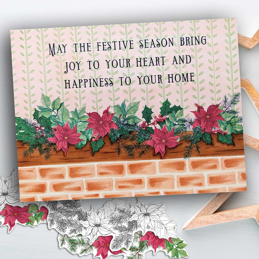 Poinsettia Wreath - printable craft card making digital downloads