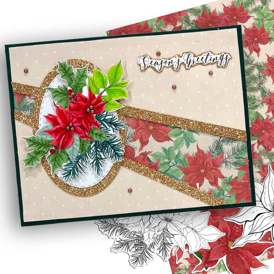 Poinsettia Wreath - printable craft card making digital downloads