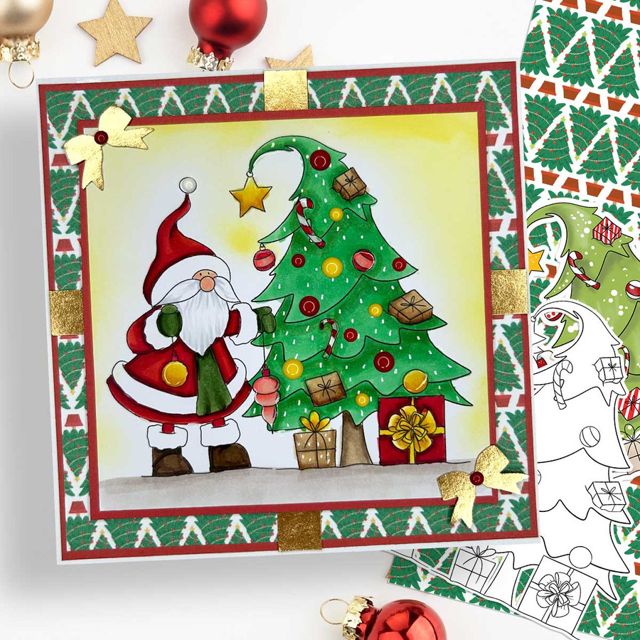 Santa Tree - Christmas cute printable digital stamp for card making, craft, scrapbooking, printable stickers