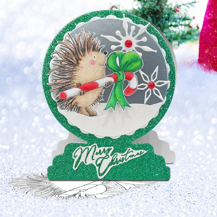 Pickles Hedgehog Candy Cane - Christmas cute printable digital stamp for card making, craft, scrapbooking, printable stickers